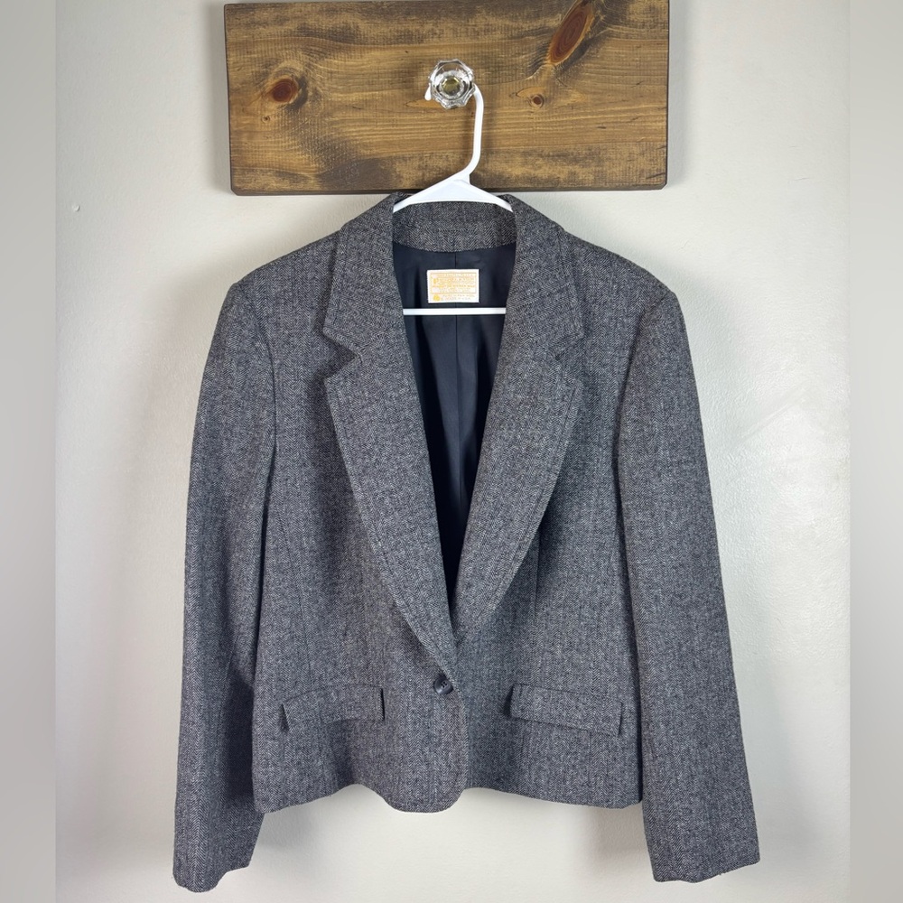 Vintage Pendleton Women’s 16 Gray Blazer Jacket 100% Pure Virgin Wool USA Made
